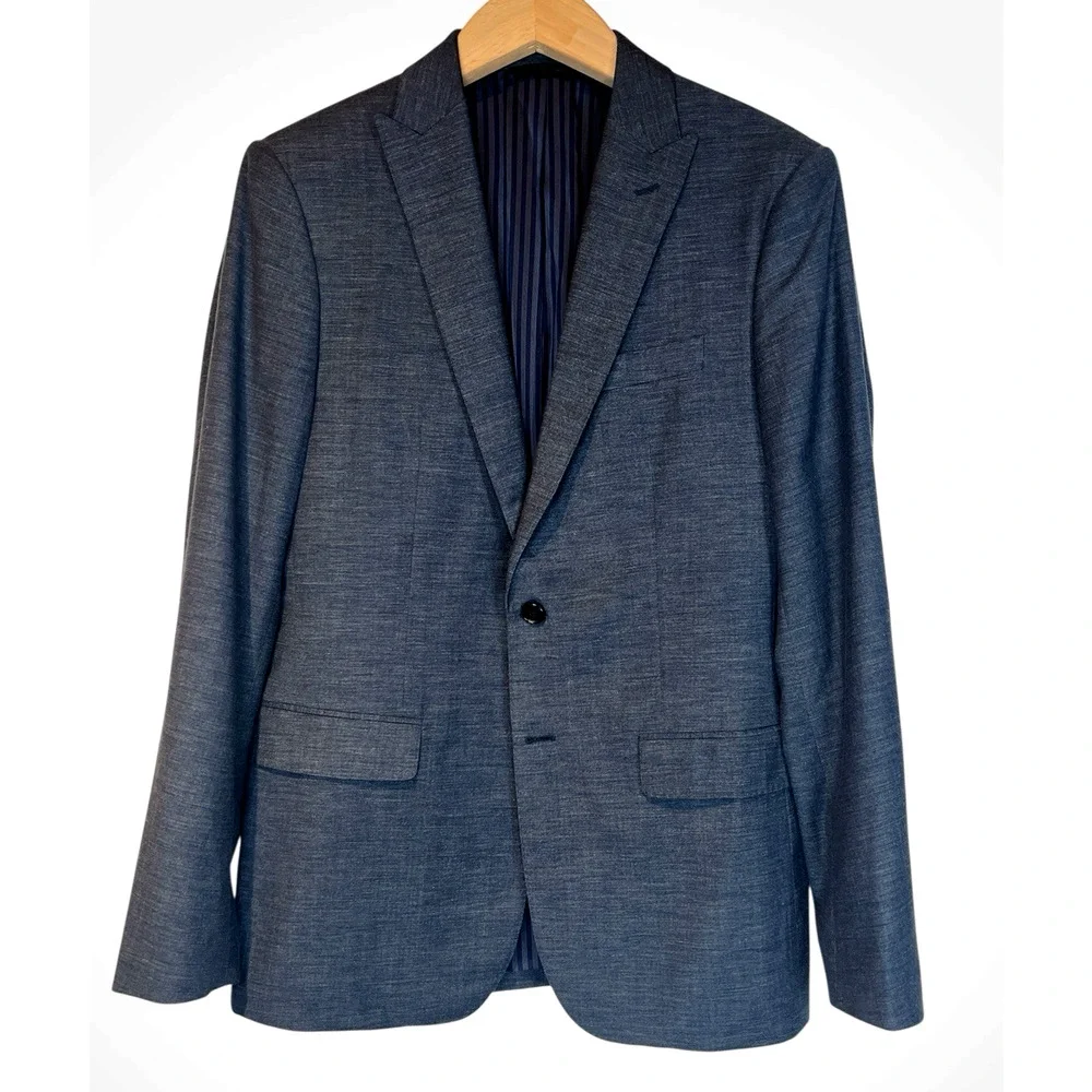 BR Banana Republic Marlane 40L 35x31 Slim Slate Blue Suit Wool Cotton